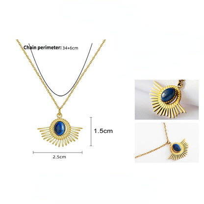 Retro Oval Cut Stone Sun Shape Necklace