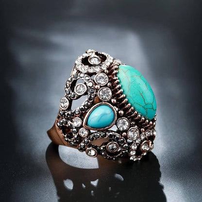 Luxury Big Antique Creative Vintage Turquoise Ring