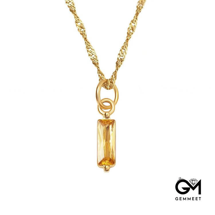 Vertical Rectangular Birthstone 18k Gold Necklace