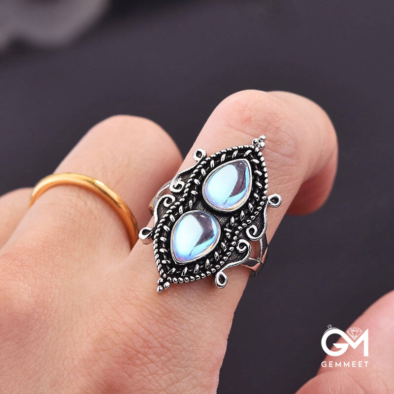 Water Drop Pear shaped Moonstone Ring