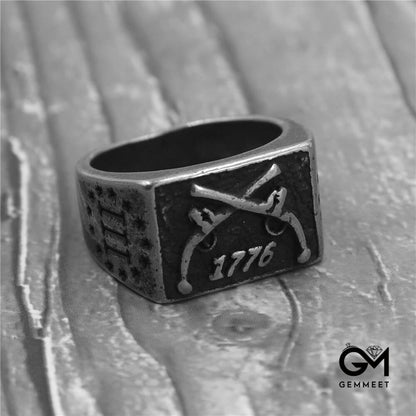 Double Gun 1776 Square Men's Titanium Steel Ring