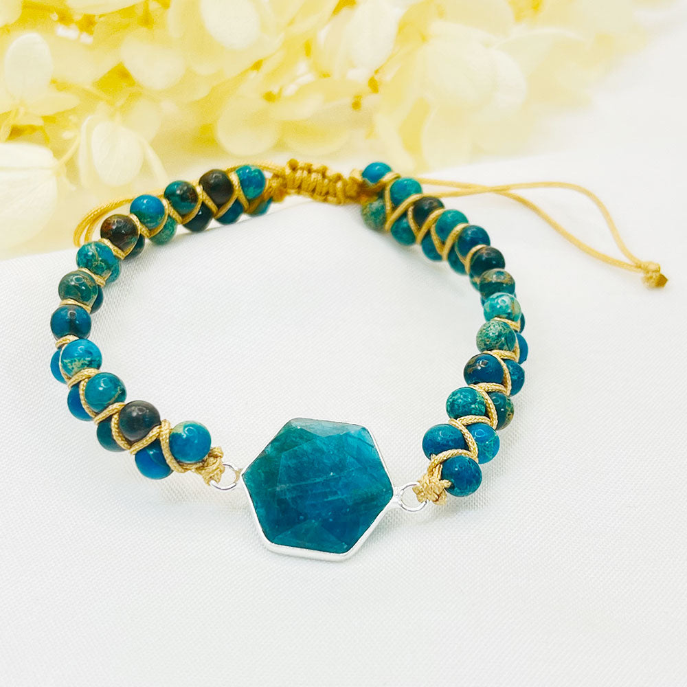 Double Woven Hexagonal Top Hanging Blue Shoushan Stone Bead Bracelet