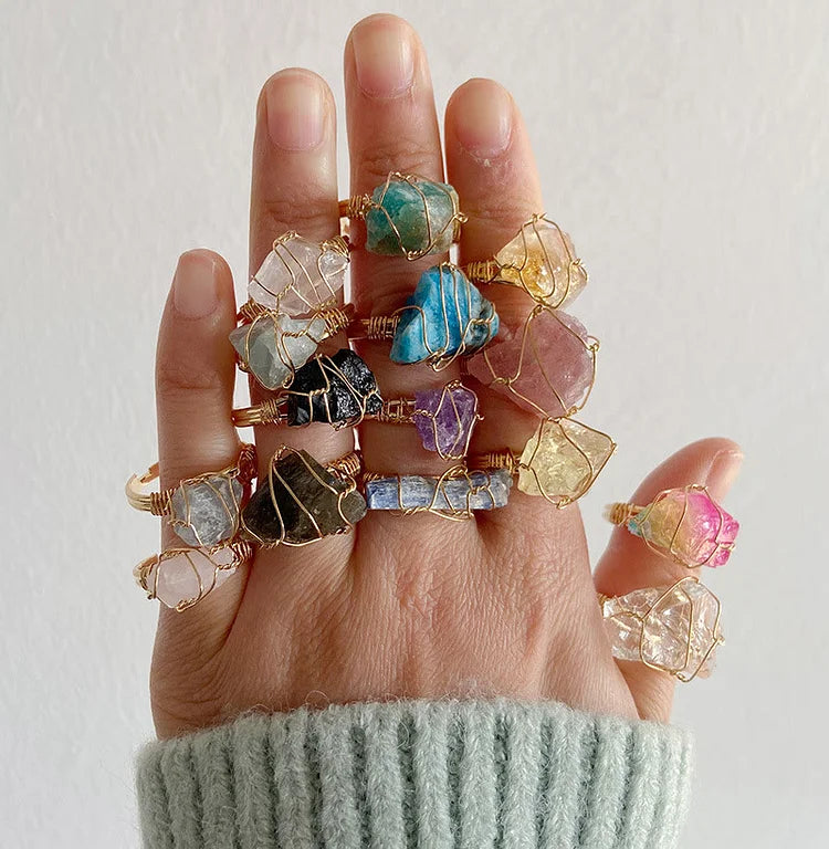 Natural Irregular Rough Wire Wrap Gemstone Ring