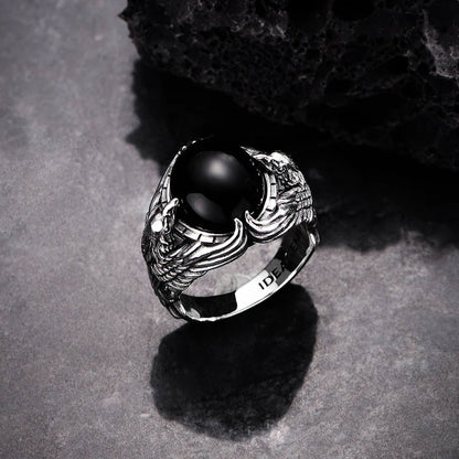 Vintage Eagle Sterling Silver Black Onyx Rings