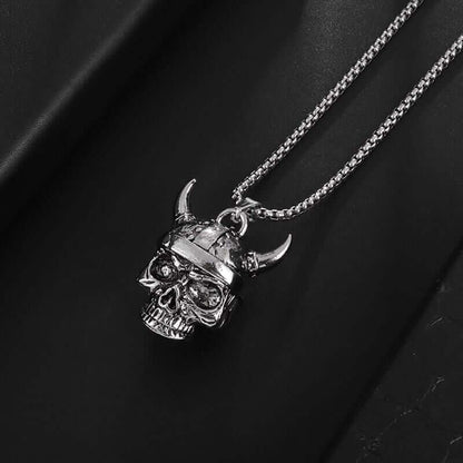 Gothic Viking Horn Skeleton Warrior Necklace