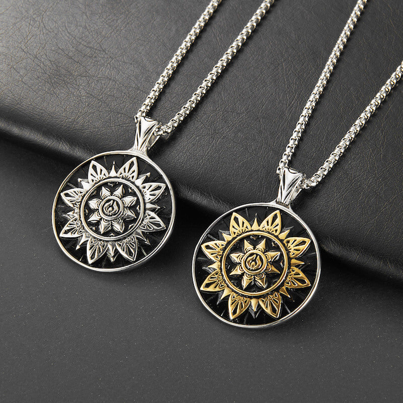 Sunflower Titanium Steel Gold Round Brand Necklace