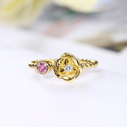 Rose Inlaid Pink Zirconia Ring