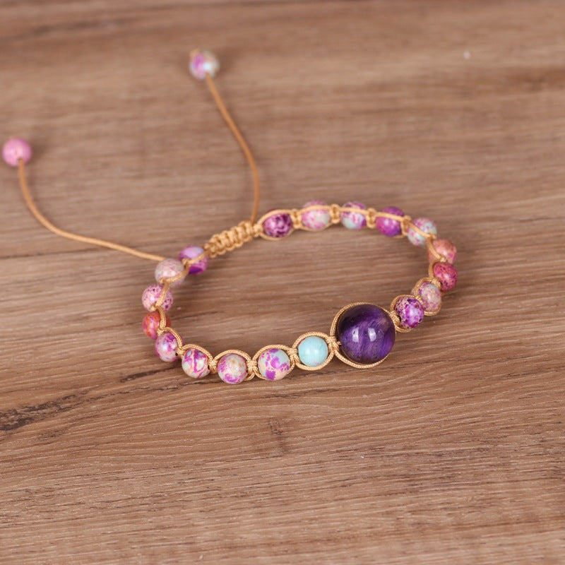 Purple Turquoise Bead Woven Bracelet