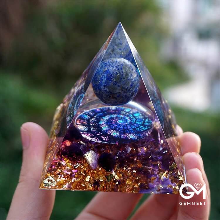 Lapis Lazuli Sphere with Amethyst Orgone Pyramid