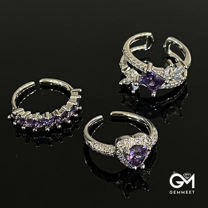 Luxury Purple Zircon Open Ring