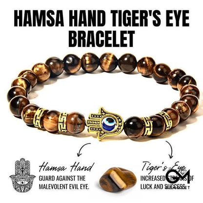 Hamsa Hand Tiger Eye String Bracelet