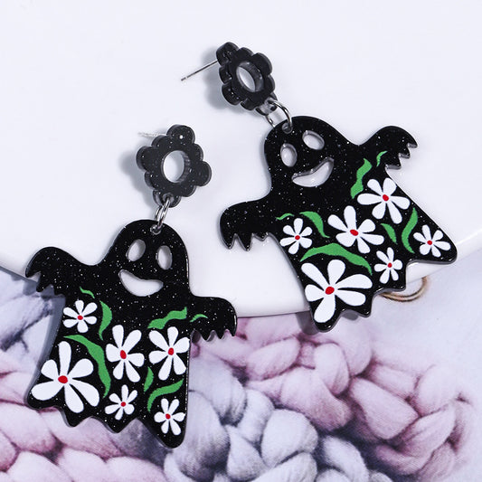 Halloween Funny Acrylic Floral Ghost Earrings