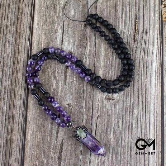 Crystal Hexagon Prism Pendant Mala Necklace