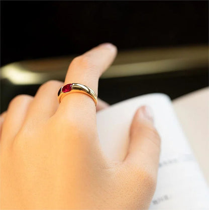 Garnet Gold Plated Minimalist Luxury Ring