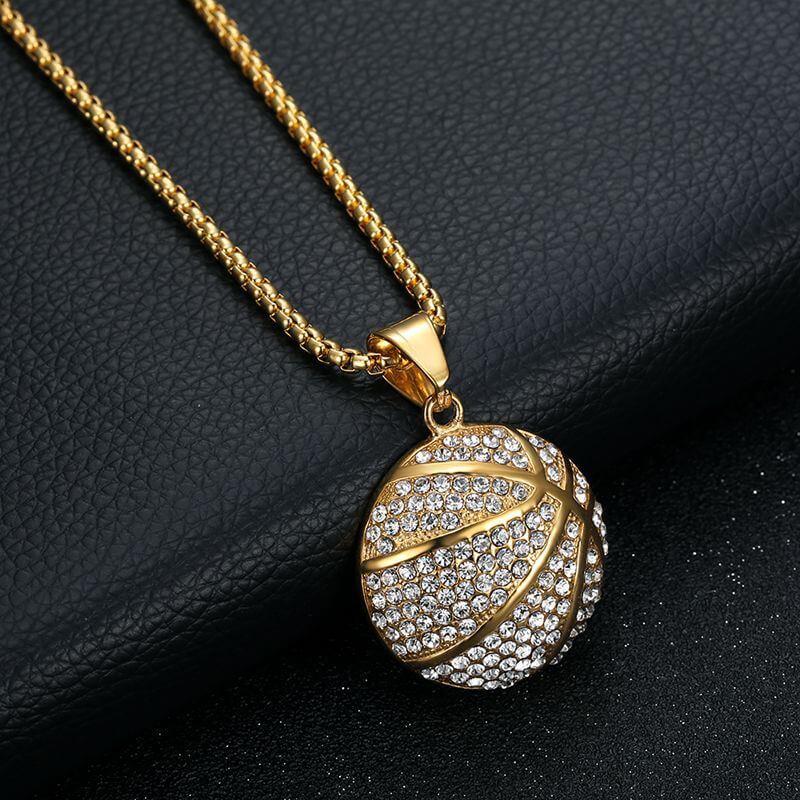 Hiphop Jewelry Stainless Steel Gold-plated Inlaid Zircon Basketball Pendant