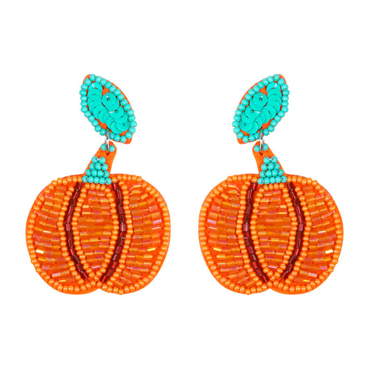 Halloween Funny Handmade Fabric Rice Bead Pumpkin Earrings