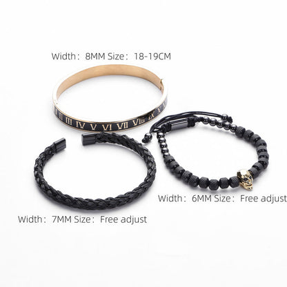 3pcs/Set Skull Stainless Steel Oil Dropped Roman Numeral Bracelet Set