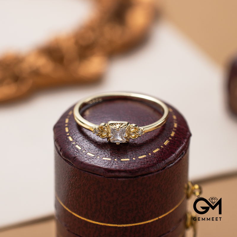 Gold Plated Simple Square Zircon Ring