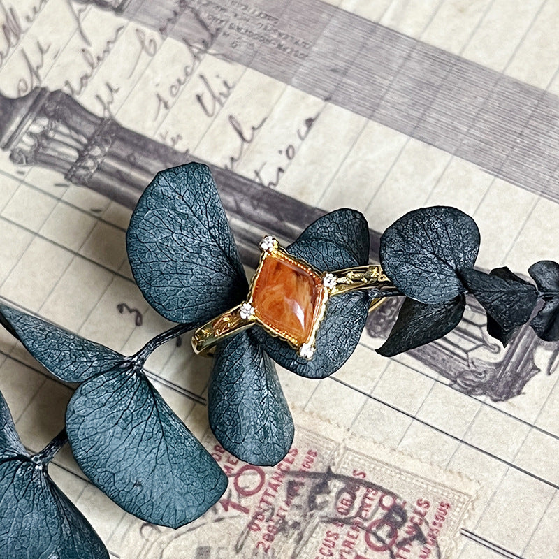 Vintage Imitation Red Amber Gold Plated Ring