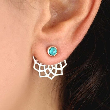 Turquoise Lotus Flower Stud Earrings