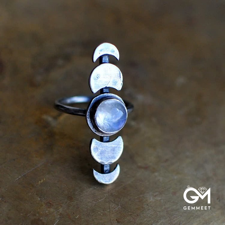 Crescent Moonstone Feminine Energy Ring