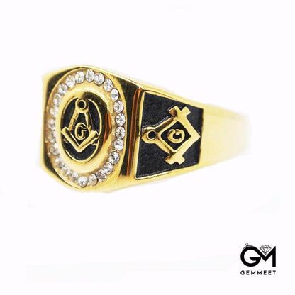 Vintage Gold Zircon Masonic Ring