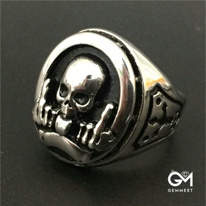 Punk Vintage Middle Finger Skull Ring