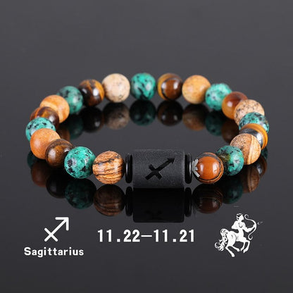 Tiger Eye Bronzite Beaded Zodiac Pendant Bracelet