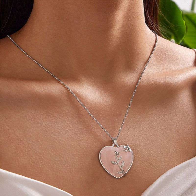 Heart Shaped Rose Gemstone Necklace