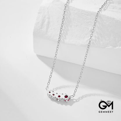 S925 Sterling Silver Rose Red Zircon Small Smile Arc Necklace