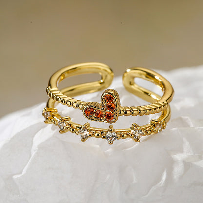 Golden 2 Layers Heart & Crown Ring