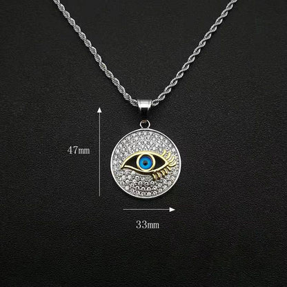 Hip Hop Gold Plated Zirconia Blue Eyes Circle Pendant