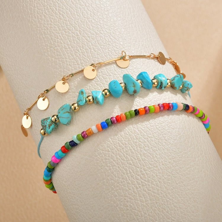 Turquoise Colored Beads Boho Anklet