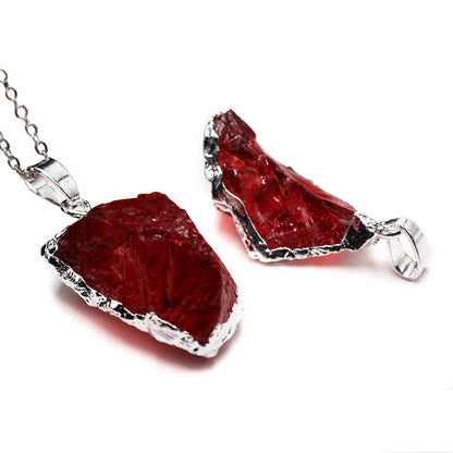 Delicate Natural Red Crystal Irregular Silver Plating Pendant