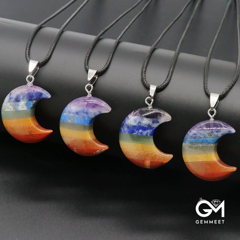 Seven Colored Stone Crystal Moon Pendant