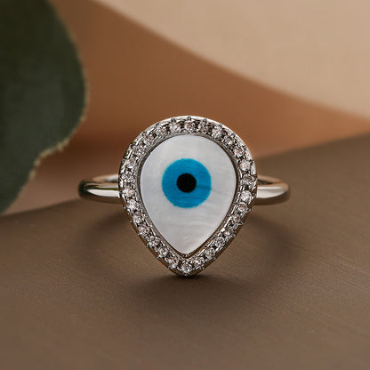 Drip Shape Evil Eye Halo Signet Ring