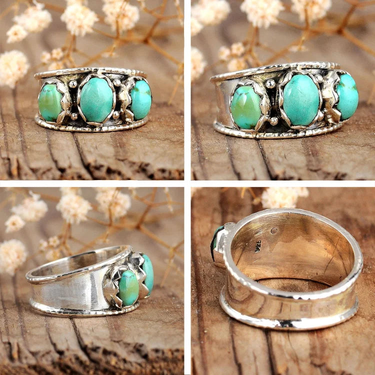 Three Stone Bohemian Turquoise Ring