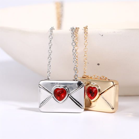 Cute Mail Box & 'I Love You' Card Pendant Necklace