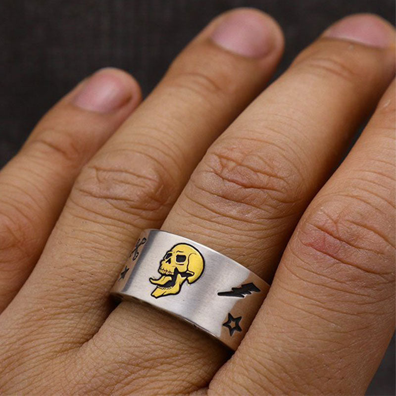 Star Lightning Skull Print Ring