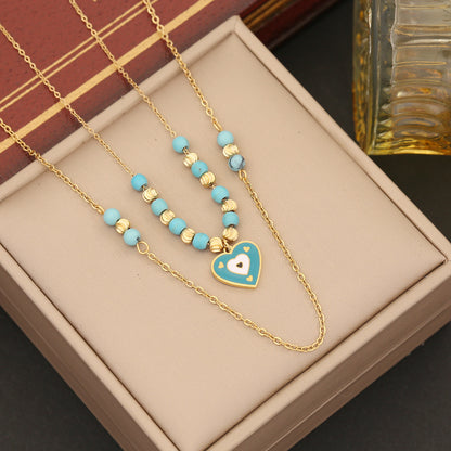 Color Bead Heart Evil Eye Pendant Bracelet Necklace & Earrings