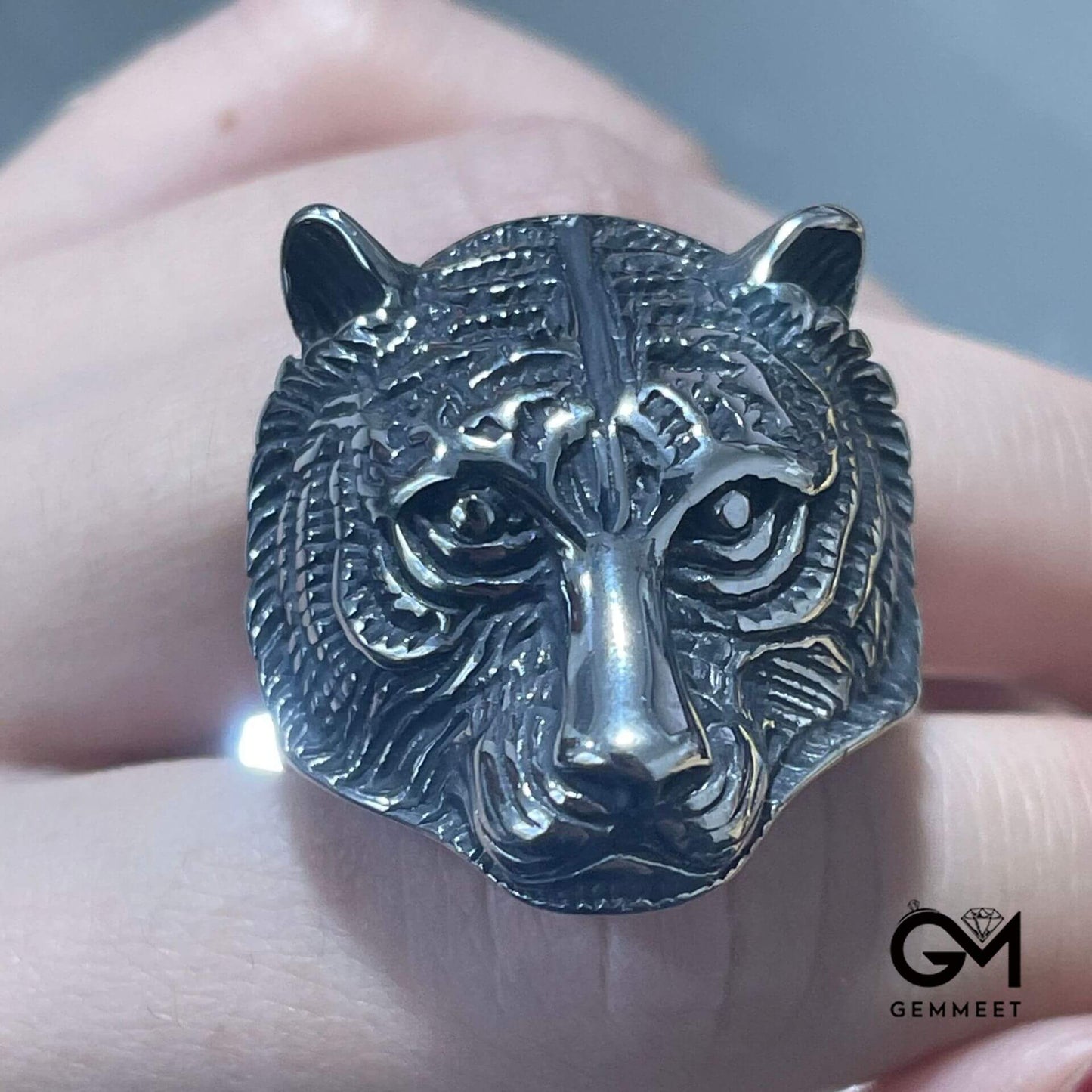 Stainless Steel Vintage Animal Tiger Head Solid Ring