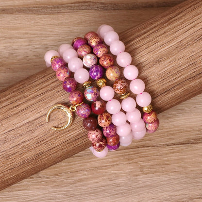 Pink 108 Beaded Elastic Bracelet