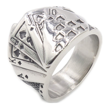 Poker Square Flush Titanium Steel Men Ring