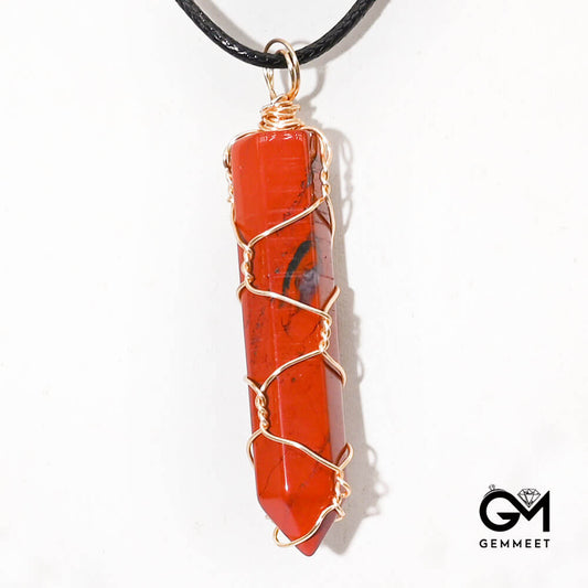 Red Jasper Hexagon Column Wrapped Pendant Necklace