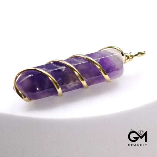 Amethyst Hexagon Spiral Agate Wound Pendant