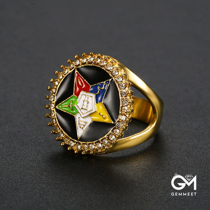 Stainless Steel Colored Star Masonic Ring