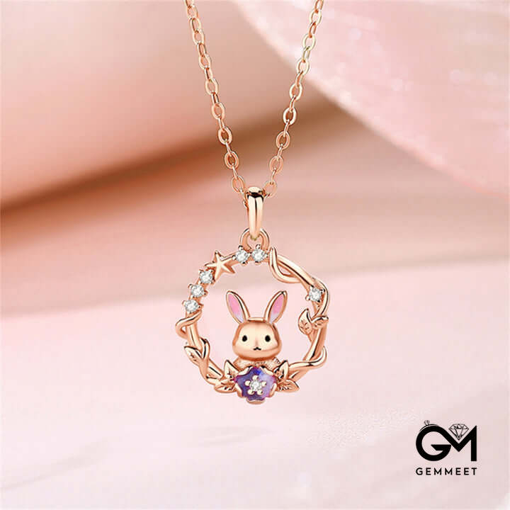 Cute Wreath Bunny Rose Gold Bracelet Necklace