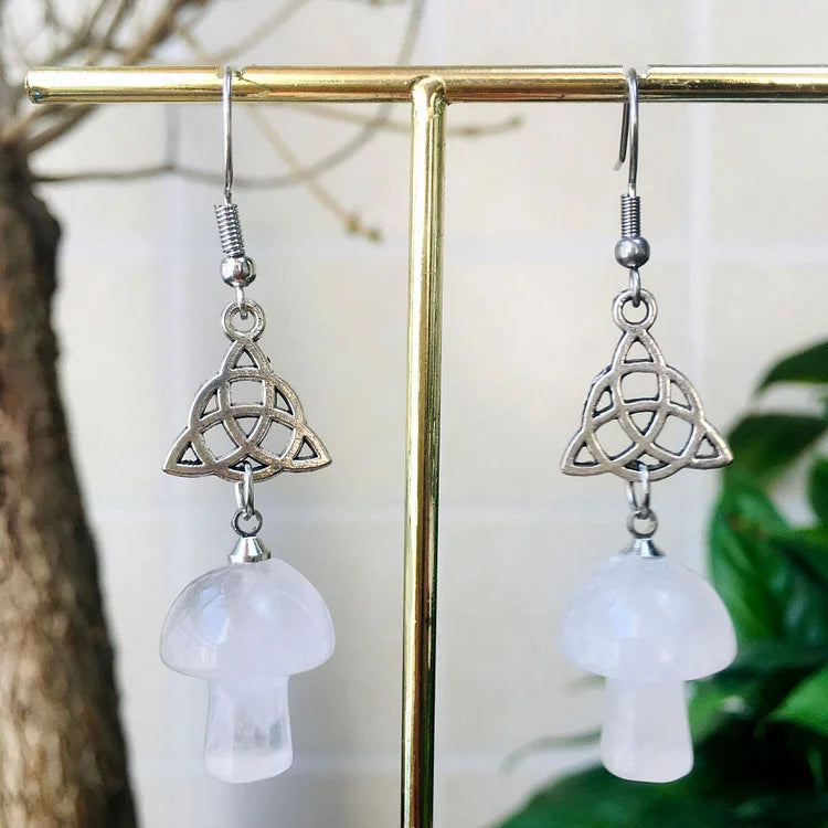 Natural Crystal Stone Cute Mushroom Shape Earrings