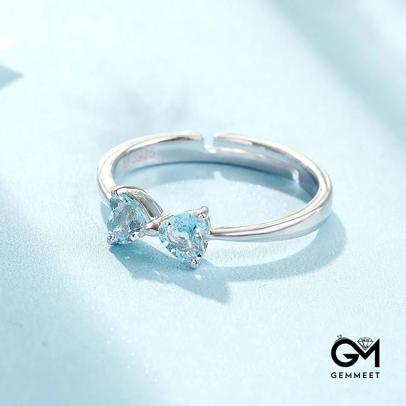 Aquamarine Heart-shaped Zircon Bow Ring