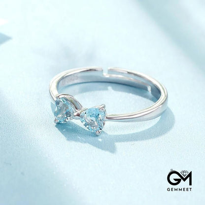 Aquamarine Heart-shaped Zircon Bow Ring